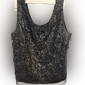 Vintage 60s Black Heavily Beaded and Sequined Wool Sleeveless Top